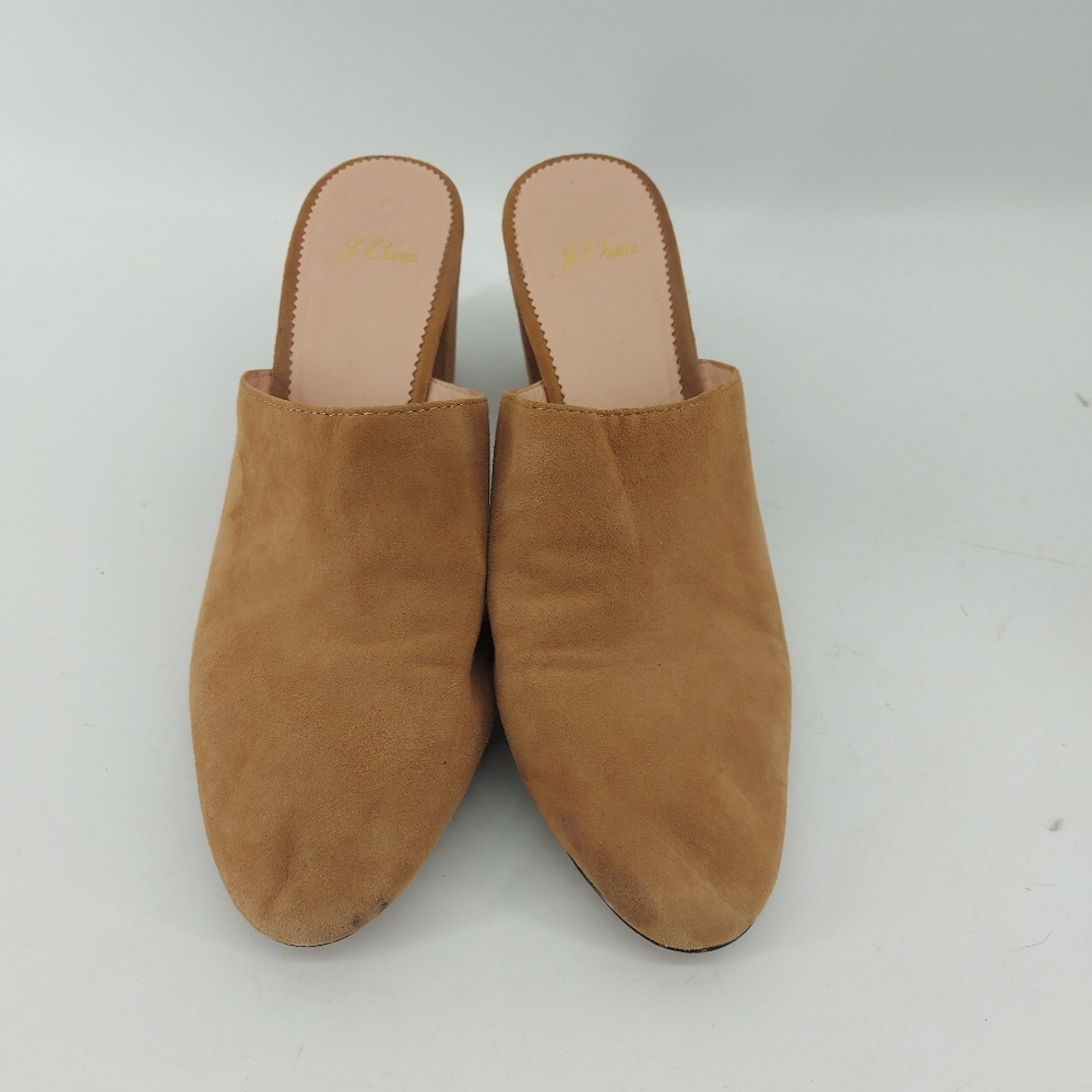 J. Crew Mules Tan Leather Suede Block Heel J8226 Size 8 - Picture 7 of 8